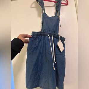 Blue Sleeveless overalls Dress with Drawstring size 8 years. Nwt